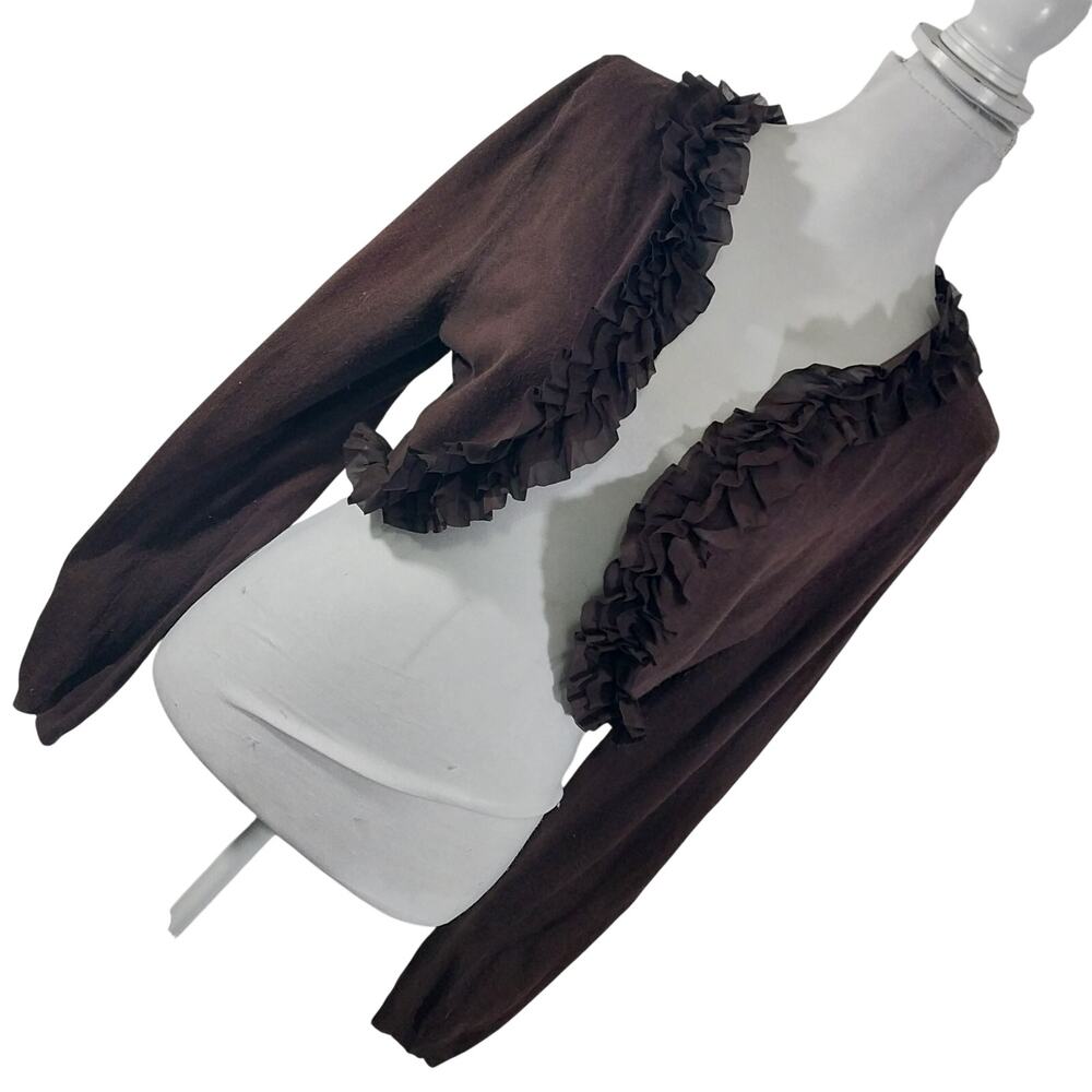 CATO! LUXE ESPRESSO BROWN RUFFLED FRONT LIGHTWEIGHT SWEATER BOLERO JACKET! SZ L